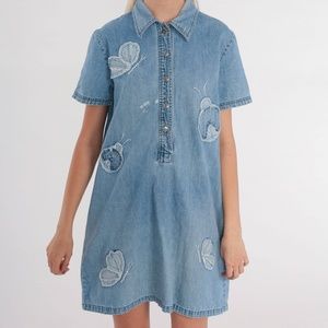 Bleu Bayou 90'sVintage Women’s Denim Dress Lady Bug Butterfly Patch